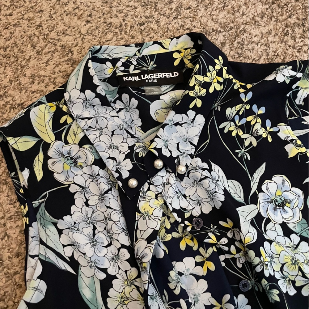 Karl Lagerfeld Navy Floral Blouse